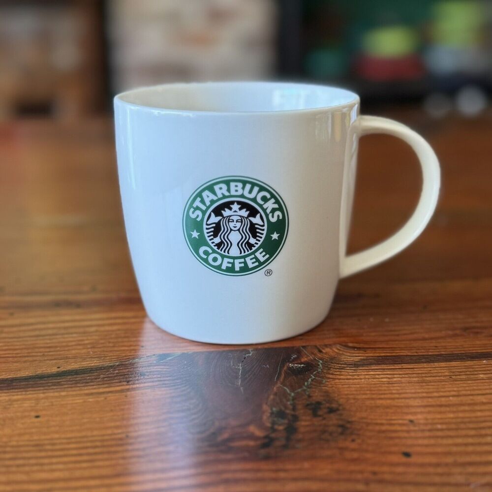 2008 Starbucks Green Siren Mermaid Logo Classic Bone China White 12oz Coffee Mug